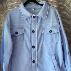 Zenana Oversized Fleece Shacket, Light Blue, Large